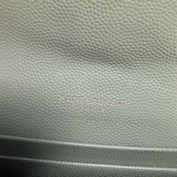 SOLD Saint Laurent Grain De Poudre Matelasse Chevron Small Envelope Wallet Sage - Picture 3 of 13